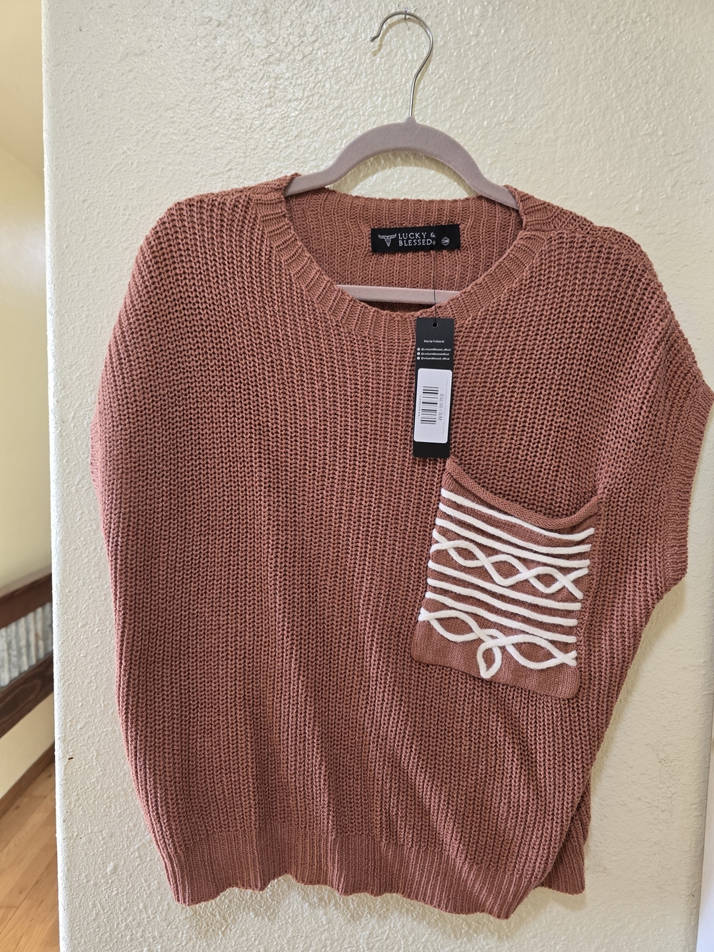 Lucky & Blessed Dusty Rose Knit Pocket Sweater - Women